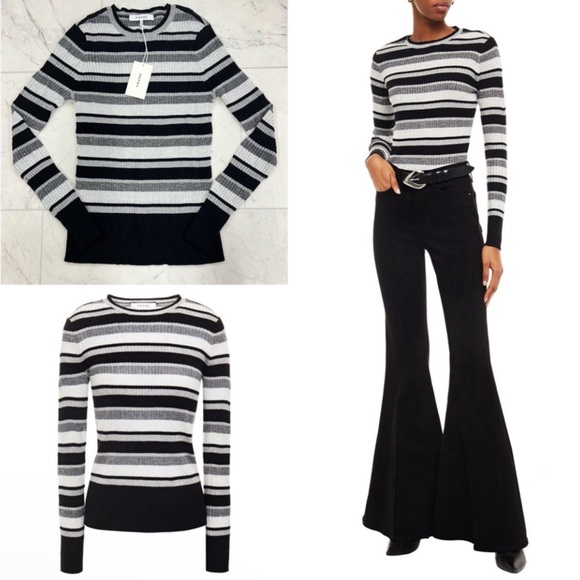 NWT Frame Denim Panel Stripe Crew Long Sleeve Top - Picture 2 of 11